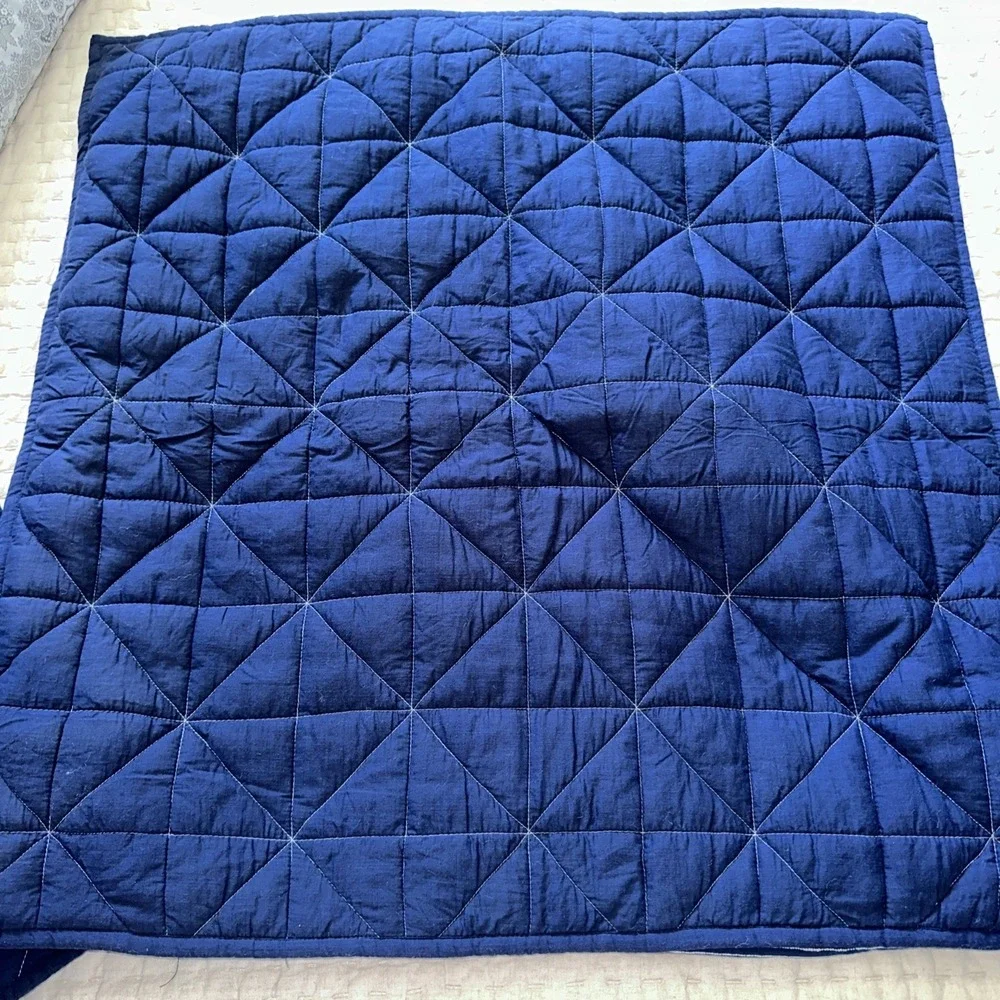 West Elm Nomad Quilted Euro Shams Pair Deep Sea Navy Blue Solid Stripe Bedding